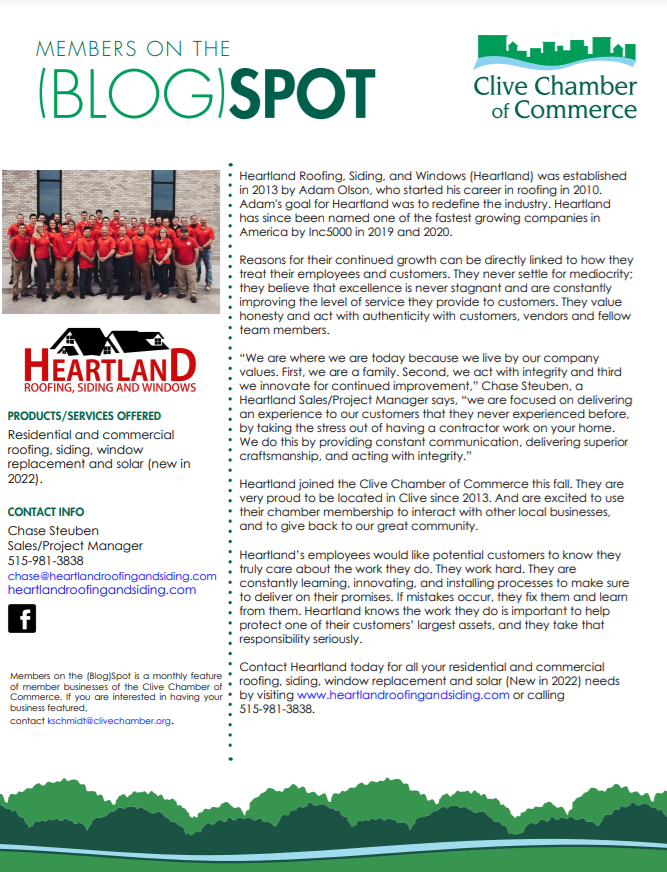 Heartland featured by Clive Chamber of Commerce
