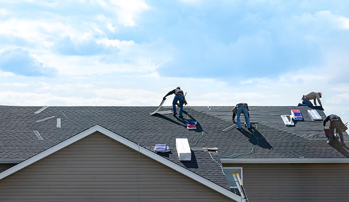 Professional worker installing roof